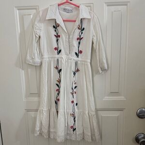 Ivy City Co girls White Dress with pink and Green Floral Details